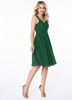 Azazie Angie Robes de demoiselle d'honneur Robe Trapèze en Mousseline de soie Corset Vert Foncé image4