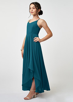 Azazie Collette Junior Ink Blue A-Line Ruched Chiffon Dress image3
