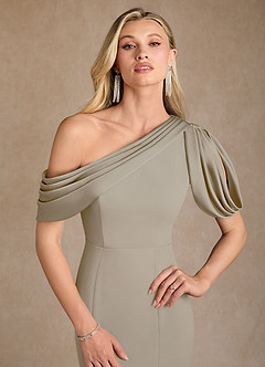 Azazie Paris Mère de la mariée Robes Robe Sirène en Crêpe Élastique Plissée Taupe image7