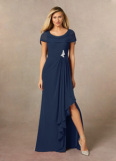 Azazie Mary Mother of the Bride Dresses Dark Navy A-Line Side Slit Chiffon Dress image1