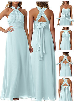 Azazie Fifi Robes de demoiselle d'honneur Robe Trapèze Convertible en Mousseline de soie Sans bretelle Brume image9