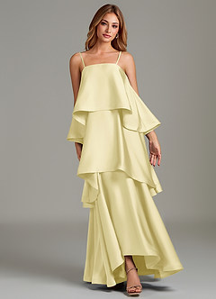 Azazie Azalea Bridesmaid Dresses Lemon Sorbet A-Line Ruched Stretch Satin Dress image6