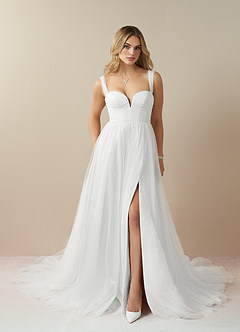 Azazie Maia Wedding Dresses Diamond White A-Line Off the Shoulder Tulle Dress image9