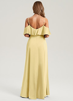 Azazie Jean Bridesmaid Dresses Lemon Sorbet A-Line Off the Shoulder Stretch Satin Dress image2