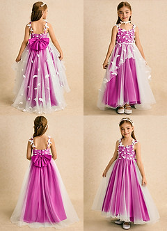 Azazie Darlina Robe Demoiselle D'honneur Fillette Robe Princesse en Tulle Dentelle Ivoire Fuchsia image2