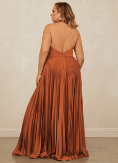 Christian Siriano Bridal for Azazie 1007 Bridesmaid Dresses Cinnamon A-Line Pleated Stretch Satin Dress image11
