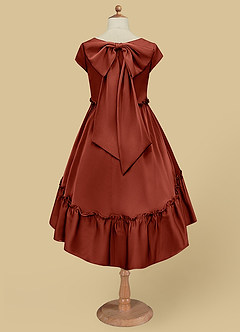 Azazie Lee Blumenmädchenkleider A-Linie Schleifen Stretch-Satin Kleid Terrakotta image7