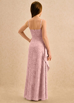 Azazie Cannoli Girls Formal Robe Demoiselle D'honneur Fillette Robe Trapèze en Blumen-Burnout Plissé Rose Poudré image2