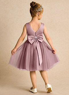 Azazie Tadpole Flower Girl Dresses Dusty Rose A-Line Pleated Matte Satin Dress image2
