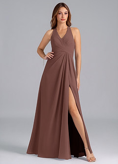 Azazie Dorota Vestidos de madrinha de casamento Vestido Café Expresso de Chiffon de Linha A com Plissado image1