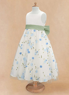 Azazie Pollie Blumenmädchenkleider A-Linie Schleifen Tüll Kleid Himmelblau Staubsalbei image3