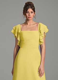 Azazie Dacia Bridesmaid Dresses Canary A-Line Ruched Chiffon Dress image2