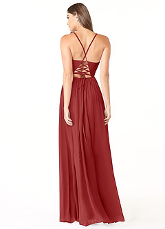 Azazie Aaida Bridesmaid Dresses Rust A-Line Corset Chiffon Dress image2