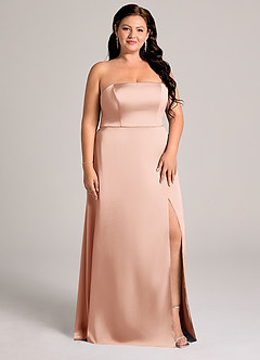 Azazie Wren Vestidos de damas de honor Vestido de Oro Rosa de Satén Elástico de Corte en A Convertible con Sin tirantes image9