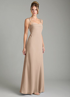 Azazie Ellia Robes de demoiselle d'honneur Robe Trapèze en Mousseline de soie Nœud Taupe image4