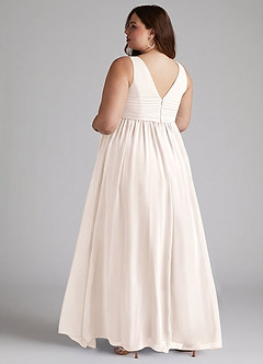 Azazie Yetta Maternity Bridesmaid Dresses A-Line V-Neck Gathered Chiffon Floor-Length Dress image11