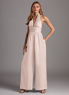 Azazie Oli Brautjungfernkleider Plissee Stretch-Satin Overall/Jumpsuit Zartrosa image1
