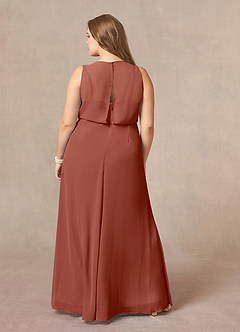 Azazie Marchioness vestidos de madre de la novia Vestido de Castaño de Gasa de Corte En A con Cuello redondo plisado image8