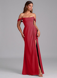 Azazie Johana Robes de demoiselle d'honneur Robe Sirène Convertible en Mousseline de soie Épaule décolletée Écarlate image6