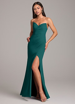 Azazie Yola Bridesmaid Dresses Peacock Sheath Pleated Chiffon Convertible Dress image4