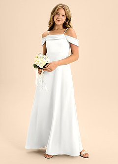Azazie Anselie Junior Vestido de Blanco de Satén Elástico de Corte en A con Vestidos sin tirantes image1