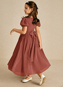 Azazie Joss Flower Girl Dresses Auburn A-Line with Sleeves Chiffon Dress image2