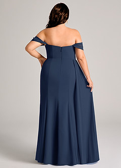 Azazie Amyra Jurken voor bruidsmeisjes Converteerbaar Jurk van Chiffon met Kolom Off the Shoulder Donkere Marine image15