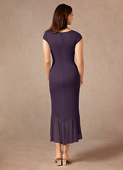 Azazie Renetta Mother of the Bride Dresses Plum Sheath V-Neck Pleated Mesh Dress image3