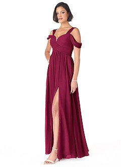 Azazie Lianne Bridesmaid Dresses Burgundy A-Line Off the Shoulder Chiffon Dress image3