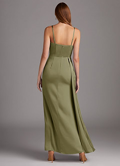 Azazie Bona Schlussverkauf A-Linie V-Hals Gefaltet Stretch-Satin Kleid Pistazie image5