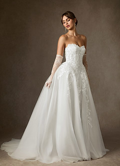 Azazie Sonnet Wedding Dresses Diamond White Ball-Gown Strapless Lace Dress image7