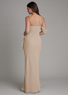 Azazie Yura Bridesmaid Dresses Taupe Mermaid Off the Shoulder Chiffon Dress image3