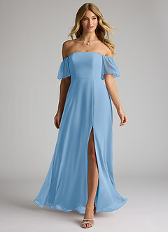 Azazie Sue Bridesmaid Dresses Powder Blue A-Line Off the Shoulder Chiffon Convertible Dress image1