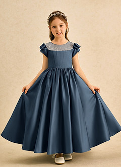 Azazie Toffee vestidos de niña de las flores Vestido Neptuno de Satin Mate de Vestido de princesa con Lazo image2