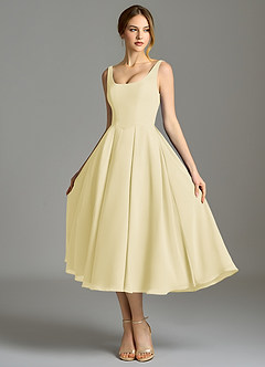 Azazie Amalie Bridesmaid Dresses Lemon Sorbet A-Line Pleated Chiffon Dress image6