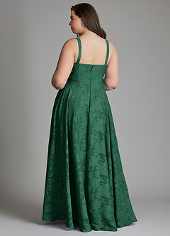 Azazie Shaude Bridesmaid Dresses Dark Green A-Line Pleated Floral Burnout Dress image9