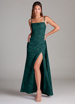 Azazie Denisa Bridesmaid Dresses Pine Sheath Pleated Floral Burnout Dress image3