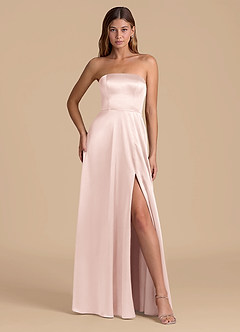 Azazie Wren 신부 들러리 드레스 A라인 스트랩리스 메탈릭 새틴 바닥 길이 드레스 image4