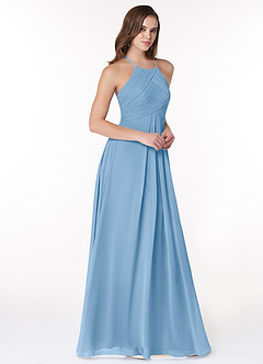Azazie Ginger Brautjungfernkleider Eine Linie Halter Gefaltet Chiffon Kleid Puderblau image1