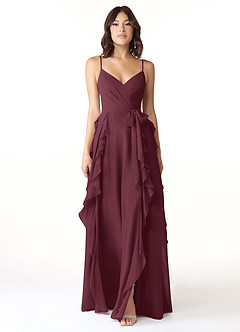 Azazie Peyton Brautjungfernkleider A-Linie Gestreift Chiffon Kleid Cabernetrot image5