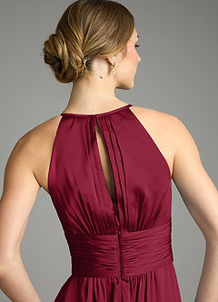 Azazie Bonnie Bridesmaid Dresses Burgundy A-Line Pleated Stretch Satin Dress image6