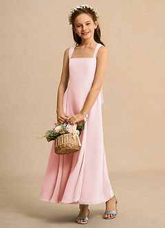 Azazie Tater Girl Robe Demoiselle D'honneur Fillette Robe Trapèze en Mousseline de soie Plissée Rose Pâle image4