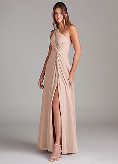 Azazie Brooke Brautjungfernkleider A-Linie One-Shoulder Chiffon Kleid Englisches Rosa image5