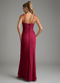Azazie Asa At-home Try On Dresses Burgundy Sheath Corset Chiffon Dress image2