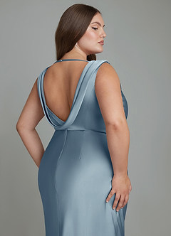 Azazie Kieryn Jurken voor bruidsmeisjes Jurk van Stretch Satijn met Zeemeermin Geplooide Stoffig Blauw image7