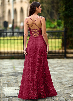 Magnolia Burgundy Sequined Lace Flowers Prom Dress image2