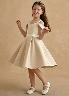 Azazie Judi vestidos de niña de las flores Vestido de Champán de Satin Mate de Corte En A image3