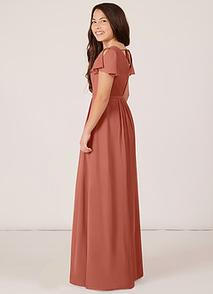 Azazie Peony Junior Clay A-Line Pleated Chiffon Dress image5