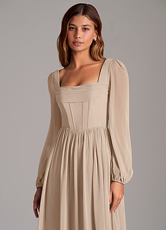 Azazie Maree Bridesmaid Dresses Taupe A-Line Corset Chiffon Dress image7
