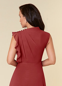 Azazie Narine Mère de la mariée Robes Robe Trapèze en Mousseline de soie Encolure haute plissée Rouille image9